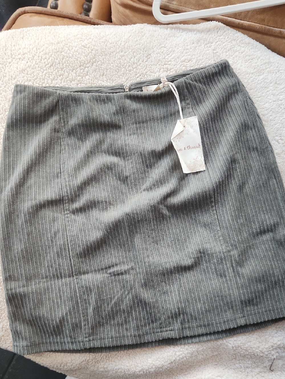 Hem & Thread Olive Ribbed Mini Skirt